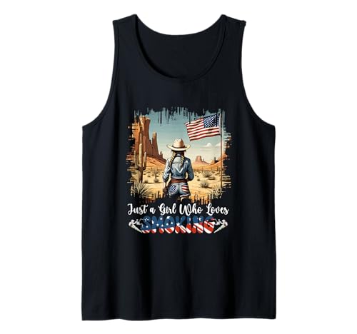 A Girl Loves Smoking 4th July US Flag Girl Costume Western Tank Top von Family Lover 4th Of July Costume