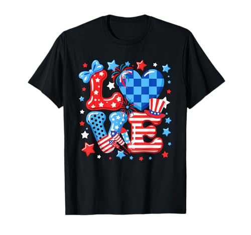 LOVE 4th July US Flag Bow Tie Heart Costume Patriotic Kids T-Shirt von Family Lover 4th Of July Costume