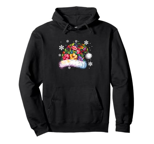 Colorful Flowers Santa Xmas Hat Shape Matching Family Kids Pullover Hoodie von Family Lover Christmas Costume