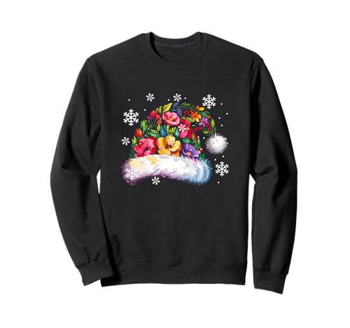 Colorful Flowers Santa Xmas Hat Shape Matching Family Kids Sweatshirt von Family Lover Christmas Costume