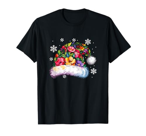 Colorful Flowers Santa Xmas Hat Shape Matching Family Kids T-Shirt von Family Lover Christmas Costume