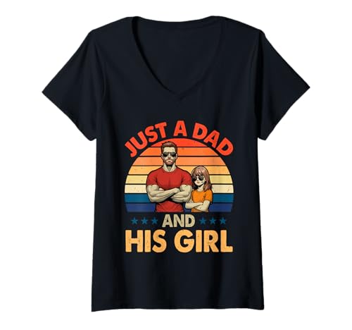 Damen Vintage Retro Proud A Dad and His Kid Girls Father's Day T-Shirt mit V-Ausschnitt Damen Vintage Retro Proud A Dad and His Kid Girls Father's Day T-Shirt mit V-Ausschnitt von Family Lover Father's Day Costume