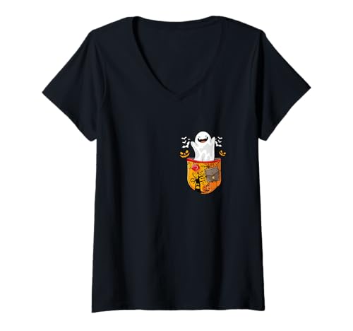 Damen Boo As Witch In Pocket Halloween-Kostüm Familiengruppe T-Shirt mit V-Ausschnitt Damen Boo As Witch In Pocket Halloween-Kostüm Familiengruppe T-Shirt mit V-Ausschnitt von Family Lover Halloween Costume