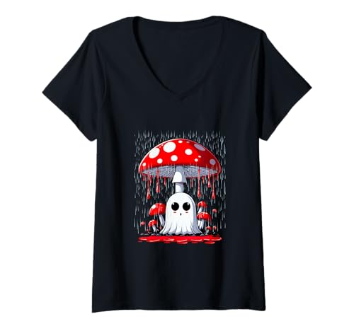 Damen Boo Under Mushroom Halloween Rainning Costume Parties Lover T-Shirt mit V-Ausschnitt Damen Boo Under Mushroom Halloween Rainning Costume Parties Lover T-Shirt mit V-Ausschnitt von Family Lover Halloween Costume