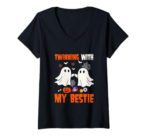 Damen Twinning with Bestie Halloween Cute Boos Costume Friends T-Shirt mit V-Ausschnitt von Family Lover Halloween Costume