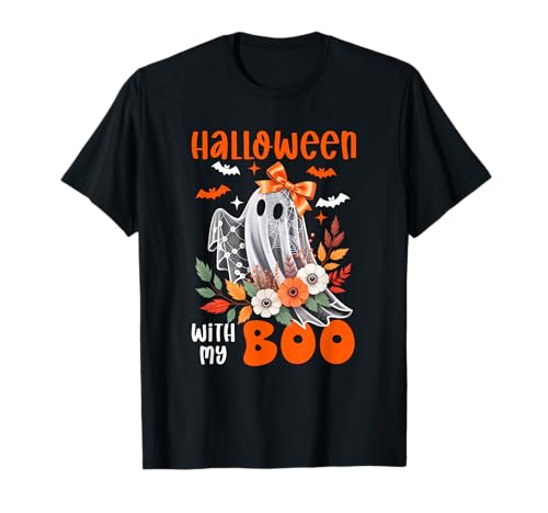 Halloween with My Boo Floral Boo Ghost Bow Tie Women Girls T-Shirt von Family Lover Halloween Costume