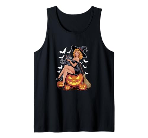 Witch On Horror Carved Pumpkins with Cat Halloween Women Tank Top Witch On Horror Carved Pumpkins with Cat Halloween Women Tank Top von Family Lover Halloween Costume