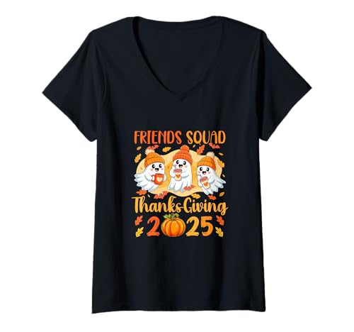 Damen Friends Squad Thanksgiving 2025 Autumn Three Cute Boos T-Shirt mit V-Ausschnitt Damen Friends Squad Thanksgiving 2025 Autumn Three Cute Boos T-Shirt mit V-Ausschnitt von Family Lover Thanksgiving Costume