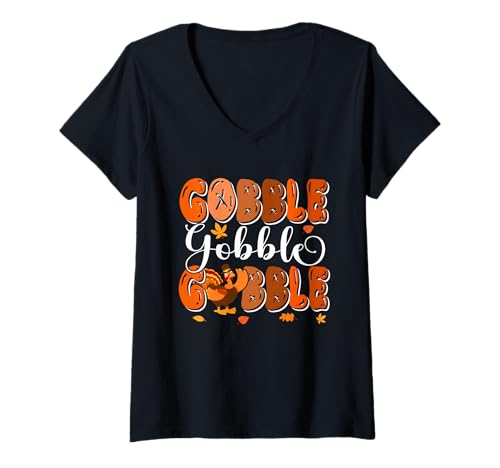 Damen Gobble Costume Thanksgiving Fall Turkey Funny Family Farmer T-Shirt mit V-Ausschnitt Damen Gobble Costume Thanksgiving Fall Turkey Funny Family Farmer T-Shirt mit V-Ausschnitt von Family Lover Thanksgiving Costume