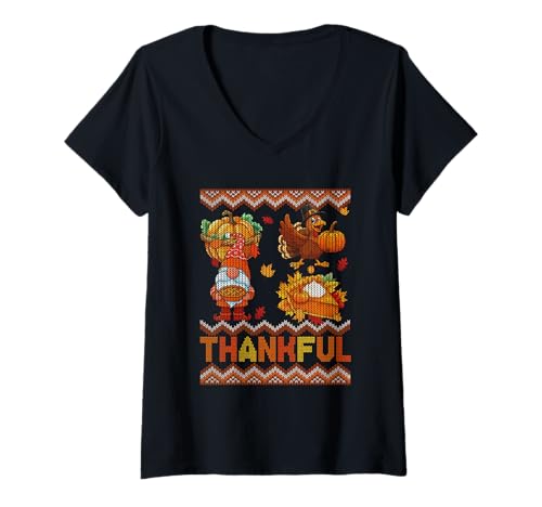 Damen Thankful Thanksgiving Cute GNOME Pumpkin Pie Turkey Sweater T-Shirt mit V-Ausschnitt Damen Thankful Thanksgiving Cute GNOME Pumpkin Pie Turkey Sweater T-Shirt mit V-Ausschnitt von Family Lover Thanksgiving Costume