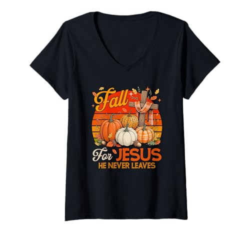 Damen Vintage Retro Fall Proud Jesus Thanksgiving Autumn Pumpkins T-Shirt mit V-Ausschnitt Damen Vintage Retro Fall Proud Jesus Thanksgiving Autumn Pumpkins T-Shirt mit V-Ausschnitt von Family Lover Thanksgiving Costume