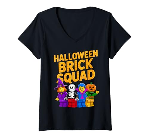 Damen Halloween Brick Squad Kostüm Master Builder Blocks Building T-Shirt mit V-Ausschnitt Damen Halloween Brick Squad Kostüm Master Builder Blocks Building T-Shirt mit V-Ausschnitt von Family Master Builder Birthday Kids Toddler Gifts