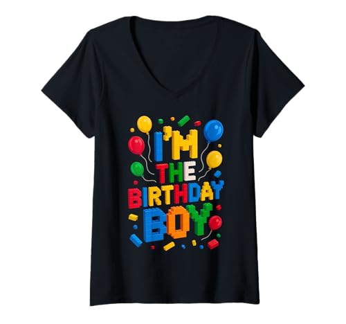 Damen Ich Bin das Geburtstagskind, Master Builder Building Bricks Blocks T-Shirt mit V-Ausschnitt Damen Ich Bin das Geburtstagskind, Master Builder Building Bricks Blocks T-Shirt mit V-Ausschnitt von Family Master Builder Birthday Kids Toddler Gifts