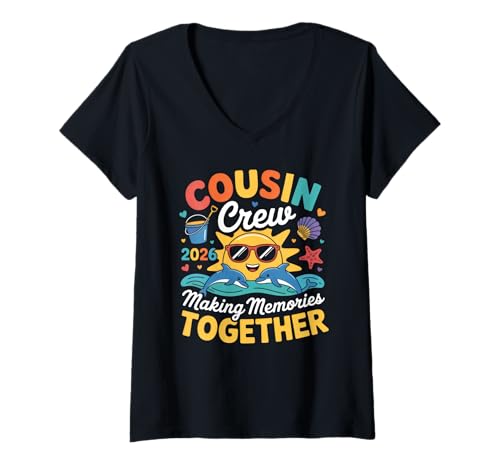 Damen Cousin Crew 2026 Familienurlaubs-Matching T-Shirt mit V-Ausschnitt von Family Matching Beach Trips Cousin Vacation