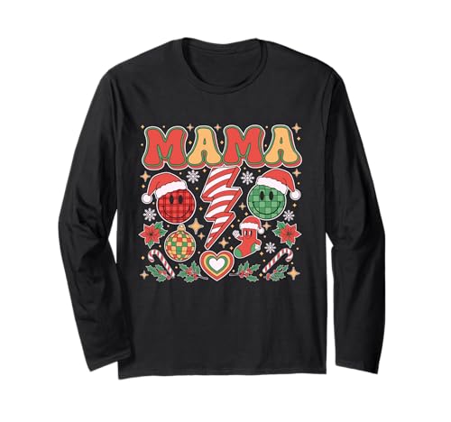 Passendes süßes Weihnachts-Mama-Family-Gesicht im Retro-Look Langarmshirt von Family Matching Christmas Retro Holiday Outfit
