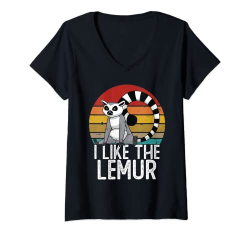 Damen I Like The Lemur Shirt Retro Vintage 80er 70er Jahre Lemur T-Shirt mit V-Ausschnitt Damen I Like The Lemur Shirt Retro Vintage 80er 70er Jahre Lemur T-Shirt mit V-Ausschnitt von Family Matching Christmas Thanksgiving Halloween T