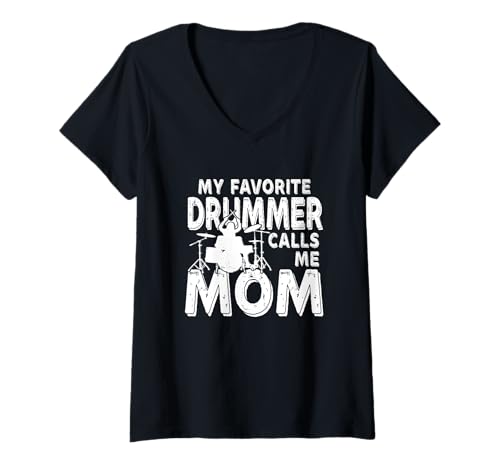 Damen Mein Lieblingsschlagzeuger nennt Mich Mama Funny Drum T-Shirt mit V-Ausschnitt von Family Matching Drummers Clothing Ideas