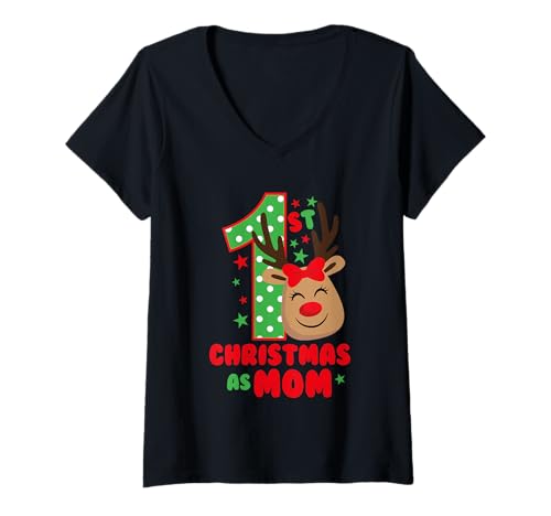 Damen Mein erstes Weihnachten als Mama Passt zur Familie Erstes Weihnachten T-Shirt mit V-Ausschnitt Damen Mein erstes Weihnachten als Mama Passt zur Familie Erstes Weihnachten T-Shirt mit V-Ausschnitt von Family Matching my 1st Christmas Baby deer Apparel