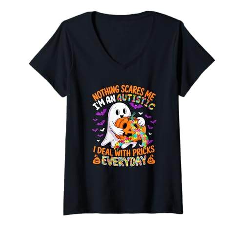 Damen I'm An Autistic Deal With Pricks Everyday Halloween Boo T-Shirt mit V-Ausschnitt Damen I'm An Autistic Deal With Pricks Everyday Halloween Boo T-Shirt mit V-Ausschnitt von Family Men Autism Syndrome Awareness Costume