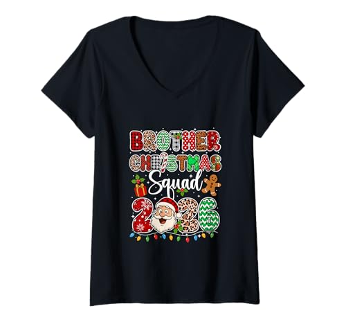 Damen Brother Christmas Crew 2026 Lustiger Weihnachtsmann, Familiengruppe, Leopard T-Shirt mit V-Ausschnitt Damen Brother Christmas Crew 2026 Lustiger Weihnachtsmann, Familiengruppe, Leopard T-Shirt mit V-Ausschnitt von Family Men Christmas Costume