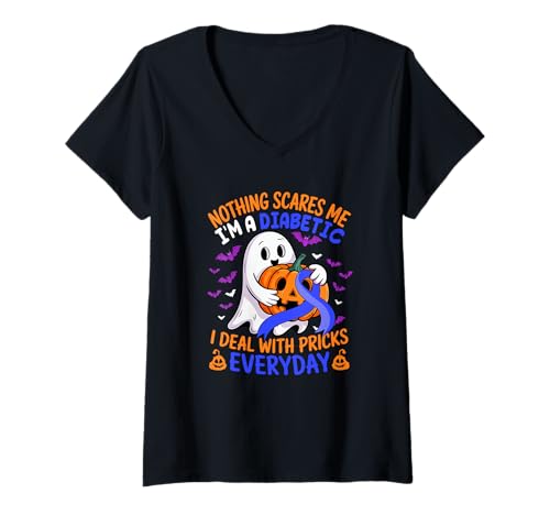 Damen I'm A Diabetic Deal With Pricks Everyday Halloween Boo T-Shirt mit V-Ausschnitt Damen I'm A Diabetic Deal With Pricks Everyday Halloween Boo T-Shirt mit V-Ausschnitt von Family Men Diabetes Awareness Costume