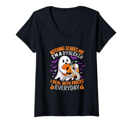 Damen I'm A Dyslexia Deal With Pricks Everyday Halloween Boo T-Shirt mit V-Ausschnitt Damen I'm A Dyslexia Deal With Pricks Everyday Halloween Boo T-Shirt mit V-Ausschnitt von Family Men Dyslexia Awareness Costume