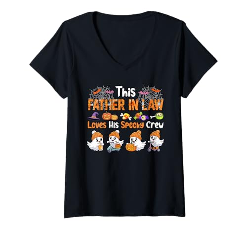 Damen Father In Law Loves His Spooky Halloween Crew Group Boos T-Shirt mit V-Ausschnitt Damen Father In Law Loves His Spooky Halloween Crew Group Boos T-Shirt mit V-Ausschnitt von Family Men Halloween Costume