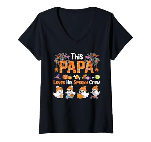 Damen Papa Loves His Spooky Halloween Crew Group Funny Boos T-Shirt mit V-Ausschnitt Damen Papa Loves His Spooky Halloween Crew Group Funny Boos T-Shirt mit V-Ausschnitt von Family Men Halloween Costume