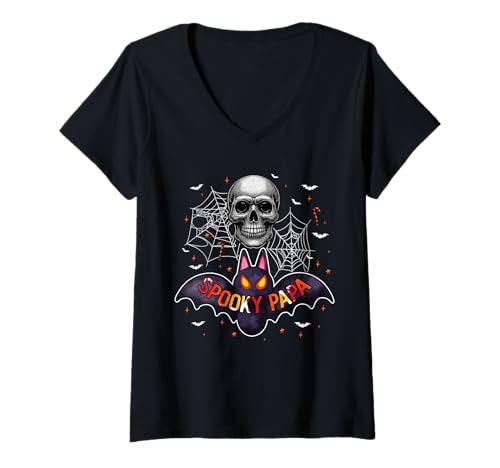 Damen Spooky Costume Papa Halloween Bat Horror Skull Lover Men T-Shirt mit V-Ausschnitt Damen Spooky Costume Papa Halloween Bat Horror Skull Lover Men T-Shirt mit V-Ausschnitt von Family Men Halloween Costume