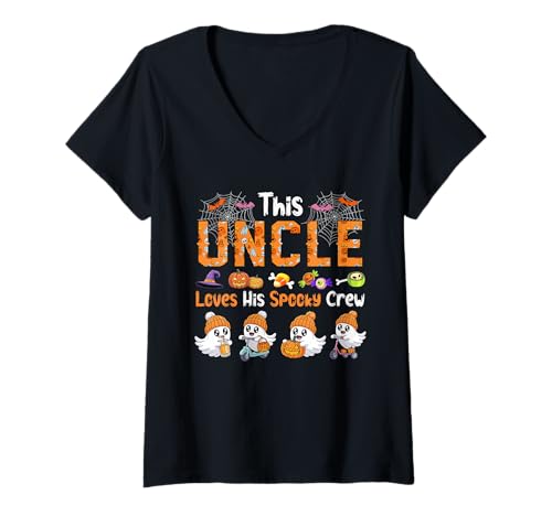 Damen Uncle Loves His Spooky Halloween Crew Group Funny Boos T-Shirt mit V-Ausschnitt Damen Uncle Loves His Spooky Halloween Crew Group Funny Boos T-Shirt mit V-Ausschnitt von Family Men Halloween Costume
