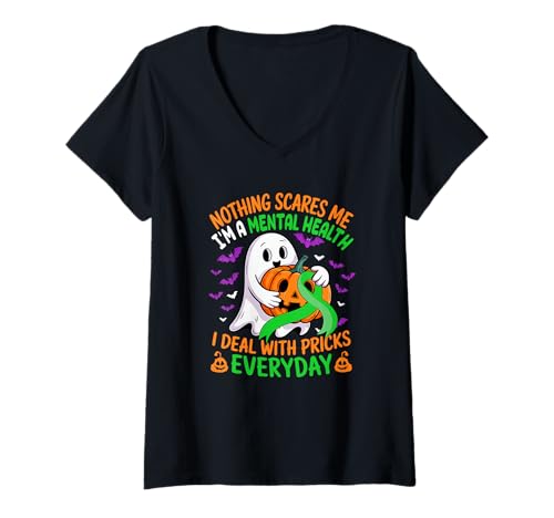 Damen I'm A Mental Health Deal With Pricks Everyday Halloween Boo T-Shirt mit V-Ausschnitt Damen I'm A Mental Health Deal With Pricks Everyday Halloween Boo T-Shirt mit V-Ausschnitt von Family Men Mental Health Awareness Costume