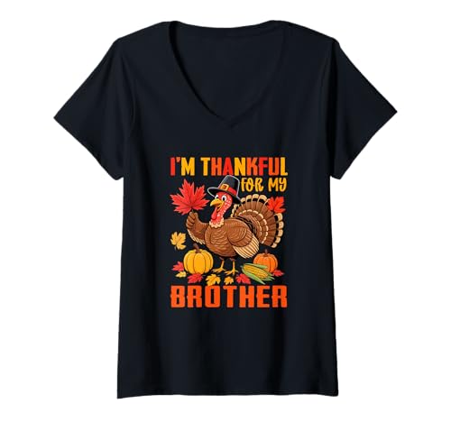 Damen Dankbar für Bruder Thanksgiving Herbst Türkei Lustige Familie T-Shirt mit V-Ausschnitt Damen Dankbar für Bruder Thanksgiving Herbst Türkei Lustige Familie T-Shirt mit V-Ausschnitt von Family Men Thanksgiving Costume