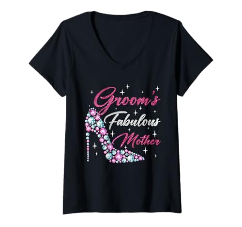 Damen Groom's Fabulous Mother Costume Family Proud Wedding Married T-Shirt mit V-Ausschnitt Damen Groom's Fabulous Mother Costume Family Proud Wedding Married T-Shirt mit V-Ausschnitt von Family Mom Mother's Day Costume