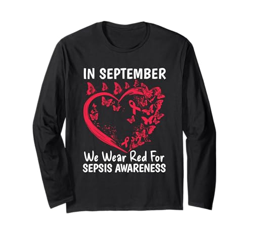 Im September tragen wir Rot für Sepsis Bewusstsein Männer Frauen Langarmshirt Im September tragen wir Rot für Sepsis Bewusstsein Männer Frauen Langarmshirt von Family September Sepsis Awareness Butterfly Gifts