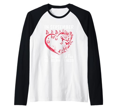 Im September tragen wir Rot für Sepsis Bewusstsein Männer Frauen Raglan Im September tragen wir Rot für Sepsis Bewusstsein Männer Frauen Raglan von Family September Sepsis Awareness Butterfly Gifts