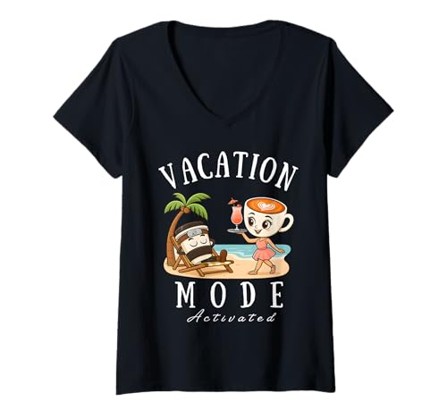 Damen Urlaubsmodus aktiviert Lustiges italienisches Brainrot Meme Summer T-Shirt mit V-Ausschnitt Damen Urlaubsmodus aktiviert Lustiges italienisches Brainrot Meme Summer T-Shirt mit V-Ausschnitt von Family Squad Matching Vacay Holiday Beach Vibes