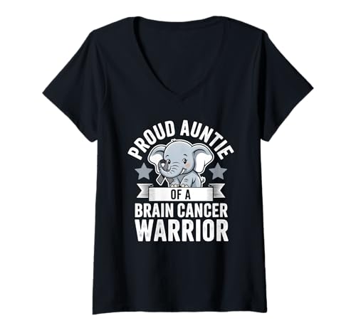 Damen Stolze Tante eines Hirnkrebs-Kriegers, süßer Elefant T-Shirt mit V-Ausschnitt Damen Stolze Tante eines Hirnkrebs-Kriegers, süßer Elefant T-Shirt mit V-Ausschnitt von Family Support Brain Cancer Awareness