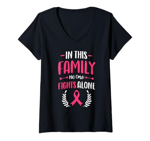 Damen In This Family No One Fight Alone - Brustkrebs-Bewusstsein T-Shirt mit V-Ausschnitt Damen In This Family No One Fight Alone - Brustkrebs-Bewusstsein T-Shirt mit V-Ausschnitt von Family Support Breast Cancer Awareness October