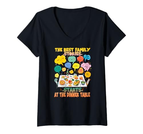Damen The Best Family Stories Start at The Dinner Table T-Shirt mit V-Ausschnitt Damen The Best Family Stories Start at The Dinner Table T-Shirt mit V-Ausschnitt von Family Table Pie Start Dinner Stories Memories