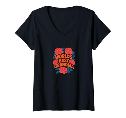 Damen World's Best Grandma Gift Love Family T-Shirt mit V-Ausschnitt Damen World's Best Grandma Gift Love Family T-Shirt mit V-Ausschnitt von Family Treasures Emporiums