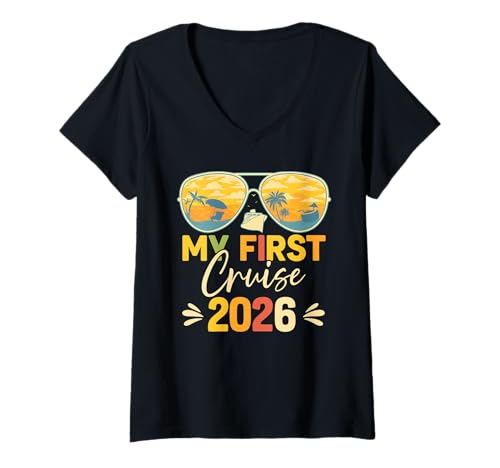 Damen Meine erste Kreuzfahrt 2026 Familienurlaubsreise Ship Matching T-Shirt mit V-Ausschnitt Damen Meine erste Kreuzfahrt 2026 Familienurlaubsreise Ship Matching T-Shirt mit V-Ausschnitt von Family Trip 2026 Matching Cruise Women Men Kids