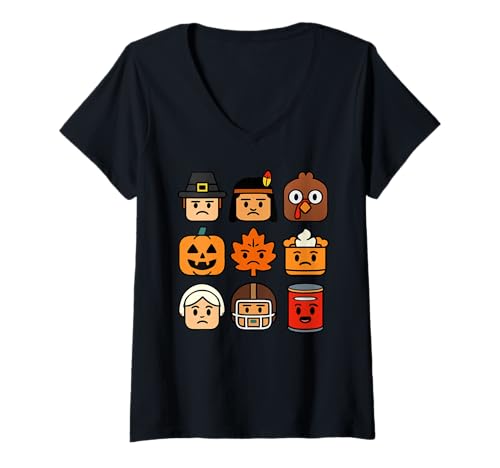 Damen Thanksgiving Bausteinköpfe Kinder Thanksgiving T-Shirt mit V-Ausschnitt Damen Thanksgiving Bausteinköpfe Kinder Thanksgiving T-Shirt mit V-Ausschnitt von Family Turkey Day Bricks Merch
