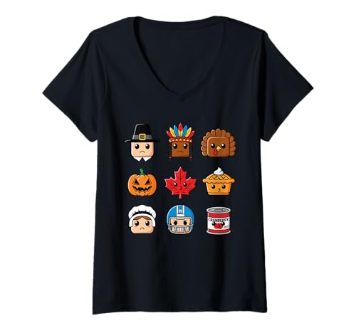 Damen Thanksgiving Bausteinköpfe Kinder Thanksgiving T-Shirt mit V-Ausschnitt Damen Thanksgiving Bausteinköpfe Kinder Thanksgiving T-Shirt mit V-Ausschnitt von Family Turkey Day Bricks Merch