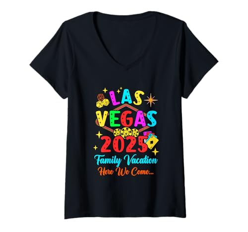 Damen Familienurlaub Las Vegas 2025 Passende Familienreise Gruppe T-Shirt mit V-Ausschnitt von Family Vacation 2025 Las Vegas