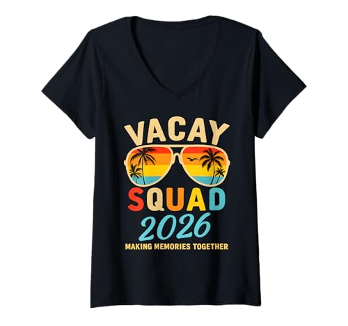 Damen Vacay Squad 2026 Sommerurlaub Familienausflug Palm Herren Damen T-Shirt mit V-Ausschnitt Damen Vacay Squad 2026 Sommerurlaub Familienausflug Palm Herren Damen T-Shirt mit V-Ausschnitt von Family Vacation 2026 Beach Summer Palm Trees