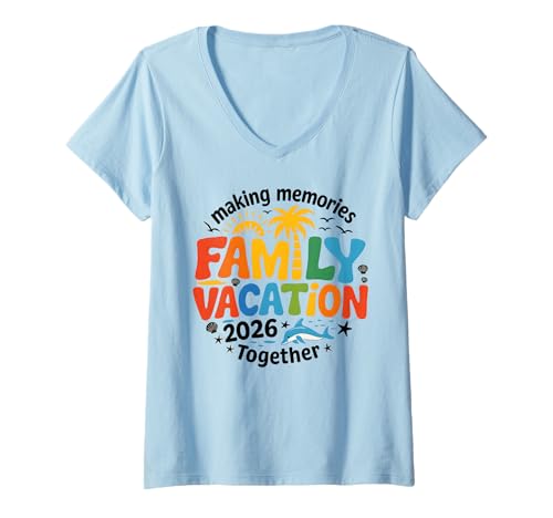 Damen Familienurlaub 2026 Gemeinsam Erinnerungen schaffen Kinder zusammenbringen T-Shirt mit V-Ausschnitt Damen Familienurlaub 2026 Gemeinsam Erinnerungen schaffen Kinder zusammenbringen T-Shirt mit V-Ausschnitt von Family Vacation 2026 Making Memories Apparel Women
