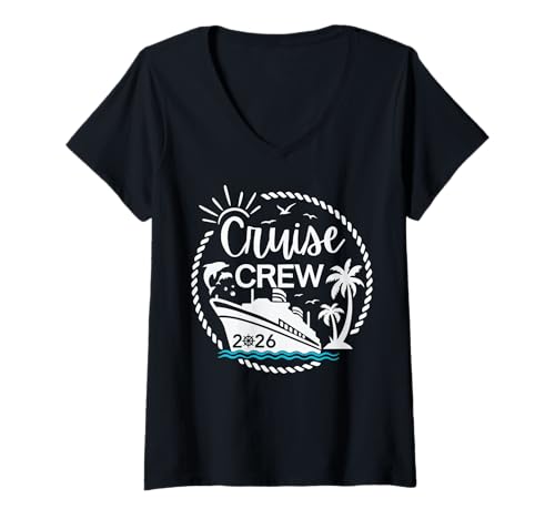 Damen Cruise Crew 2026 Family and Friends Cruises Group Vacation T-Shirt mit V-Ausschnitt Damen Cruise Crew 2026 Family and Friends Cruises Group Vacation T-Shirt mit V-Ausschnitt von Family Vacation Matching Cruise Crew 2026 Presents