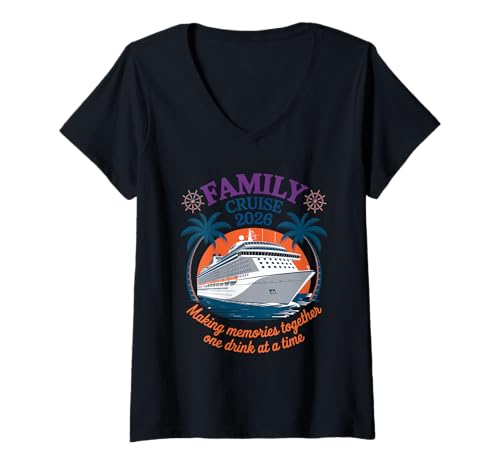 Damen Familienkreuzfahrt 2026 T-Shirt mit V-Ausschnitt Damen Familienkreuzfahrt 2026 T-Shirt mit V-Ausschnitt von Family Vacation Sea Adventure 2026 Fun