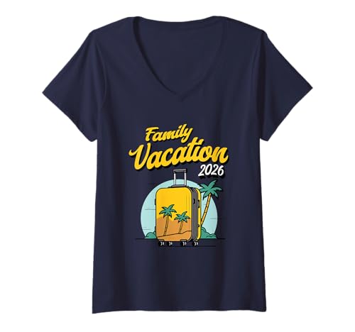 Damen Familienurlaub 2026, passende Idee T-Shirt mit V-Ausschnitt Damen Familienurlaub 2026, passende Idee T-Shirt mit V-Ausschnitt von Family Vacation Shirts 2026