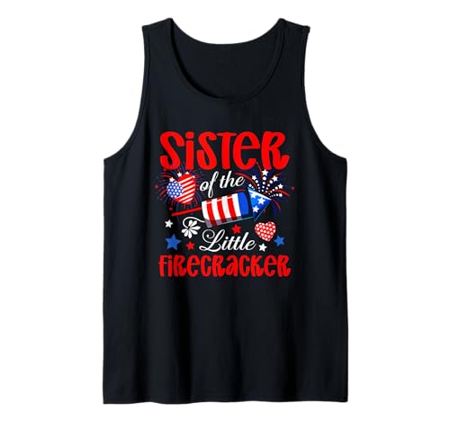 Sister Of The Little Firecracker 4th Of July Expecting Baby Tank Top von Family Women 4th Of July Costume
